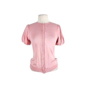 Ralph Lauren Black Label Baby Pink Short-Sleeved Cashmere- Silk Cardigan Sweater